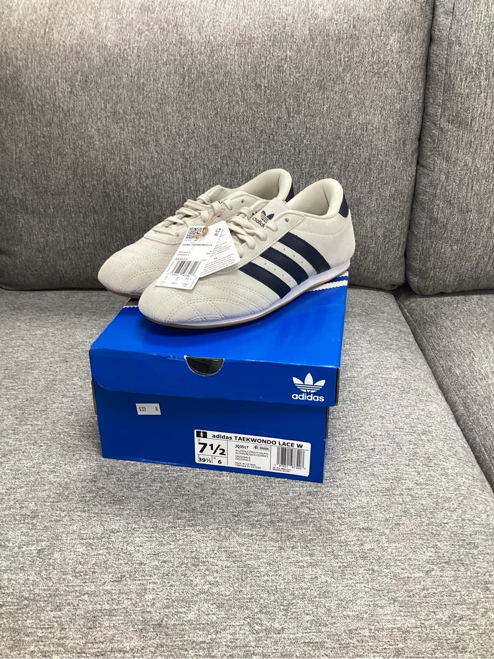 adidas Beige Sneakers with Navy Three Stripes